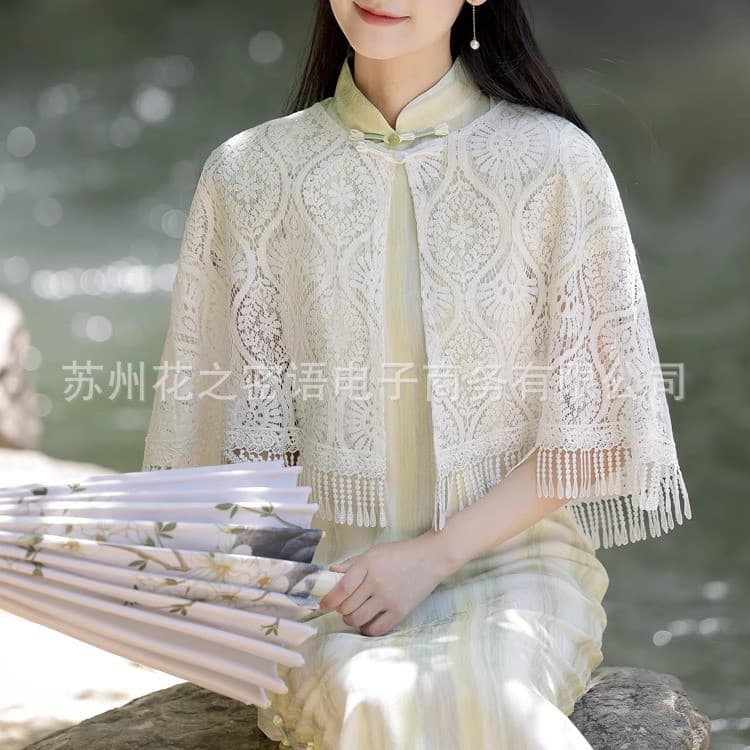 Verão novo estilo senhoras manto novo estilo chinês borla respirável protetor solar camisa de ar condicionado com saia C
