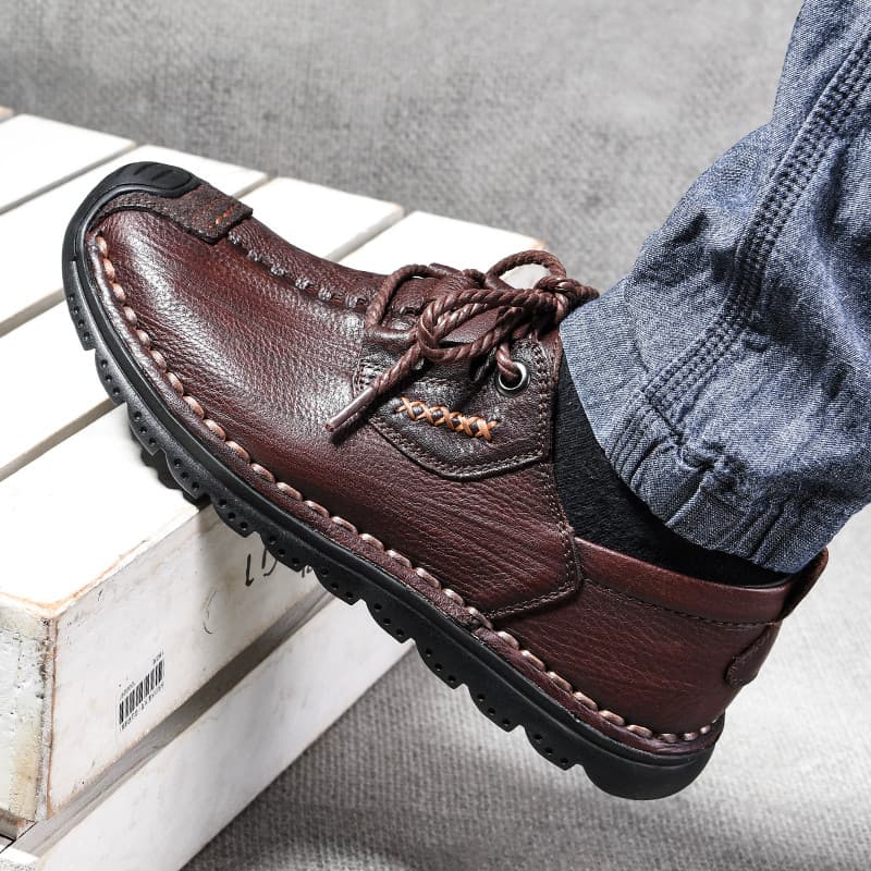 Primavera outono sapatos masculinos de couro genuíno couro macio sola macia antiderrapante pai sapatos feitos à mão Retr