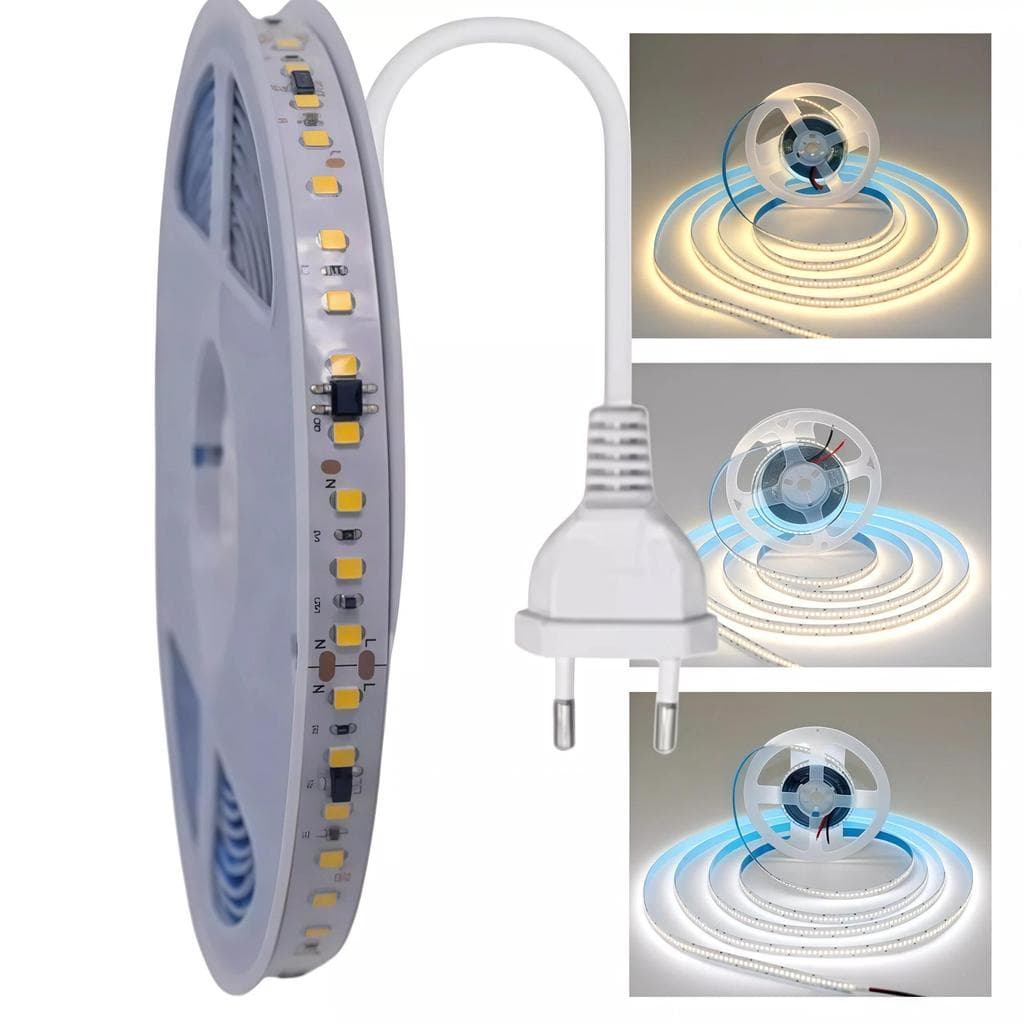 Fita LED 3528 10M 120 LEDs por Metro IP44 Tomada 110V 220V Branco Frio Neutro Quente Perfil Teto TV Sala Quarto Escada