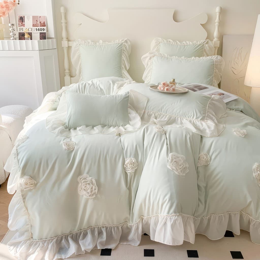 Estilo fada!Americano romântico menina tridimensional placa flor Chiffon renda conjunto de quatro peças princesa pele-am