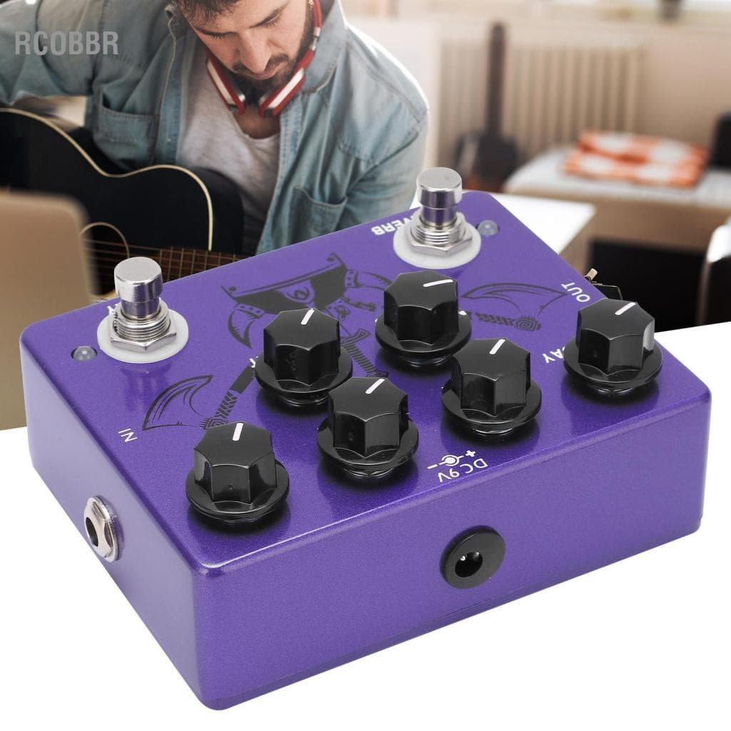 Rcobbr Pedal de efeito para guitarra Reverb Digital Delay Combo Acessório de instrumento único com True Bypass 600ms