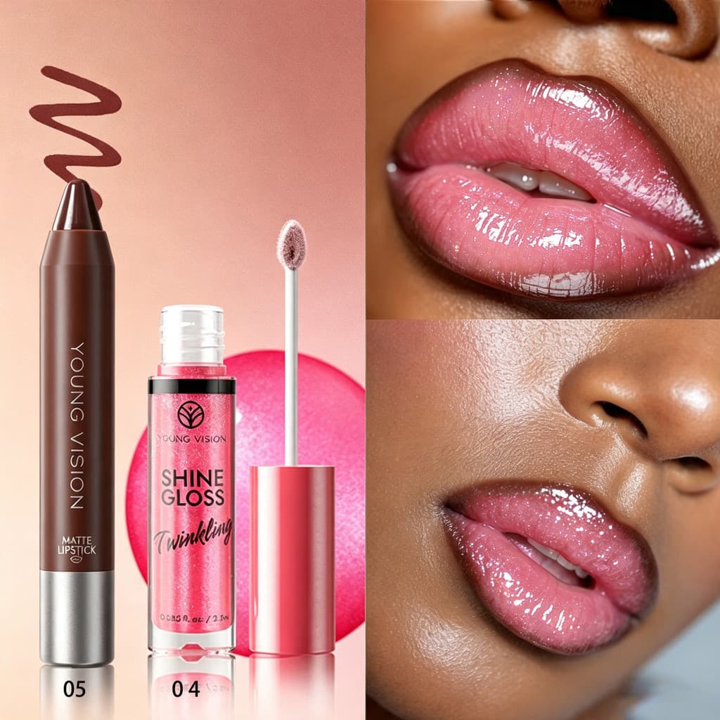 Pacote de combinação de 2 peças com brilho labial fino/delineador labial fosco empilhamento gradiente labial europeu ame