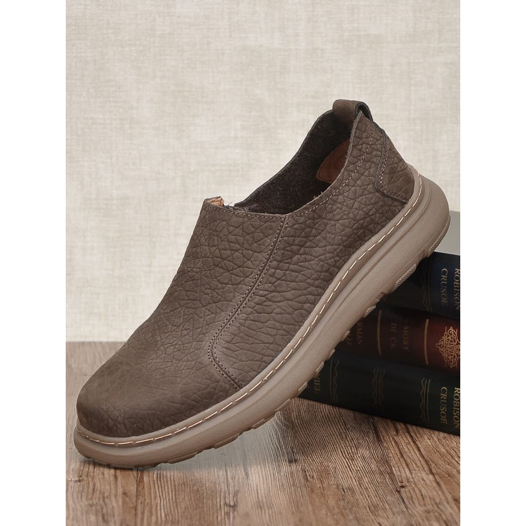 Sapatos masculinos casuais de couro, verão, respirável, zíper lateral, couro genuíno, sola grossa, antiderrapante