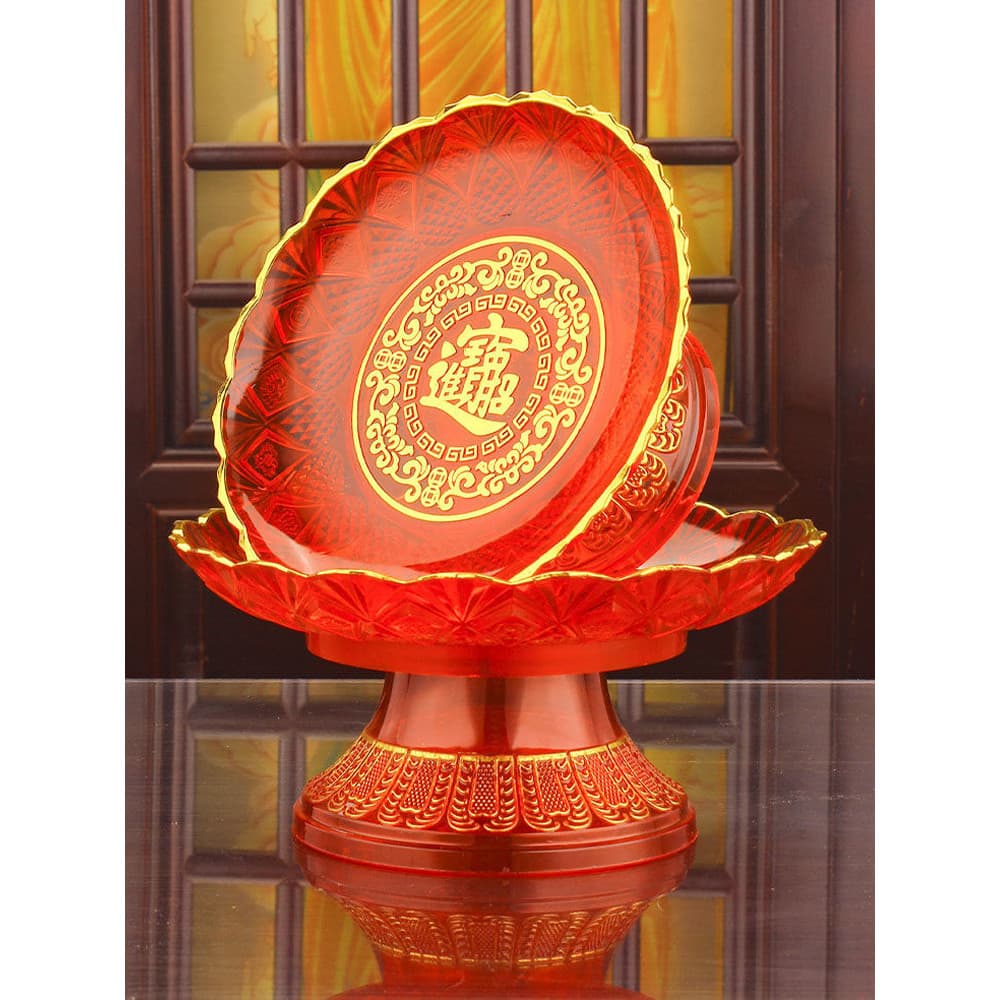 Prato de pés altos prato de frutas doméstico cristal dourado placa de tributo deus da riqueza Guanyin Bodhisattva casa d