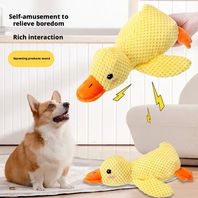 Brinquedo para cachorro voz pequeno pato amarelo filhote de cachorro boneca de pelúcia acompanhando pato grande cão auto