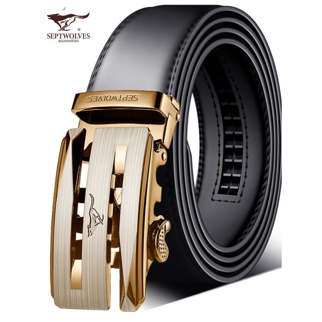 Sete lobos cintos masculinos de couro genuíno fivela automática cintos marca elegante Casual de meia-idade juventude neg