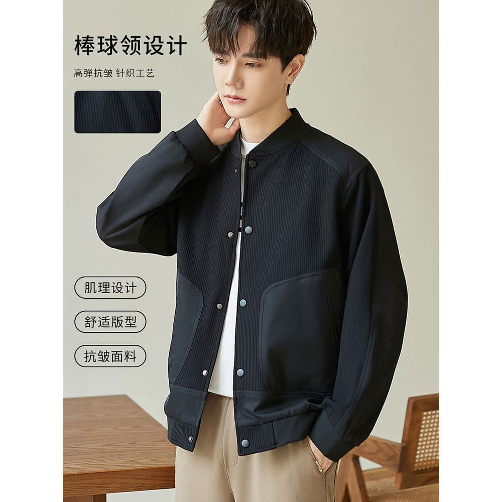 Costura jaqueta de malha masculina primavera outono 2025 novo estilo rufião bonito gola de beisebol jaqueta na moda All-