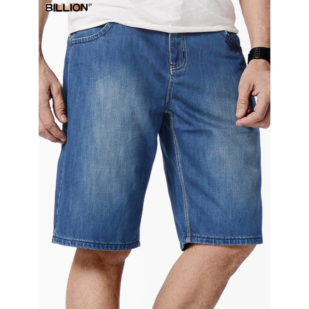 Shorts jeans masculino verão solto em linha reta Casual simples azul puro algodão 5 pontos denim cinco pontos calças méd
