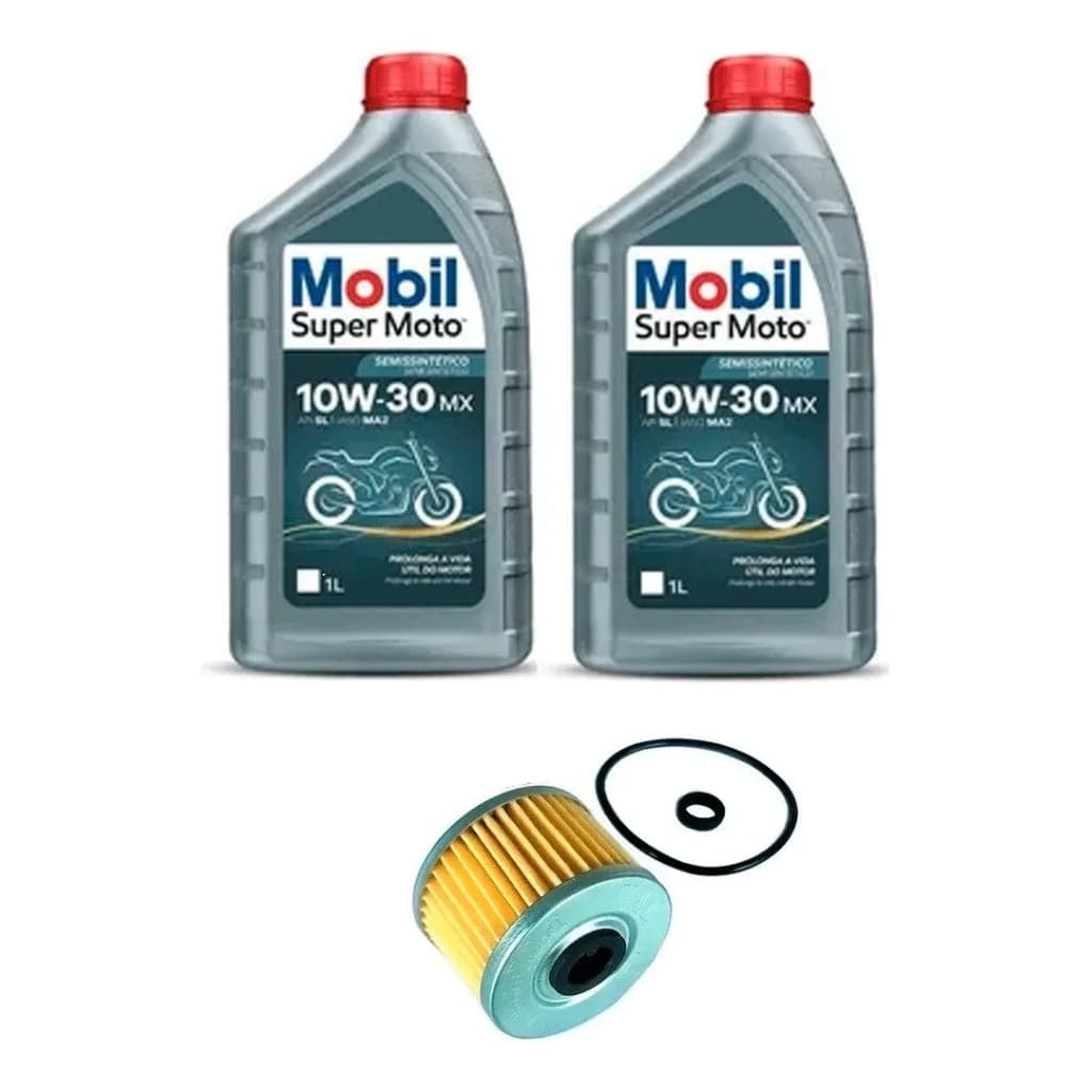 Kit Troca de Óleo Mobil 10W30 Semissintético + Filtro de Óleo + Anéis O-ring - Honda CB 250 Twister / XRE 300 / CB 300