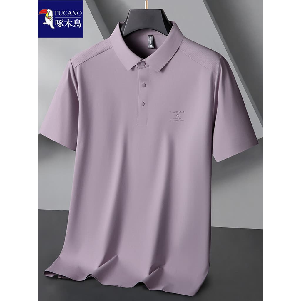 Woodpecker tamanho grande camisa Polo de manga curta masculina 2026 verão lapela fina topo de seda gelo meia manga camis