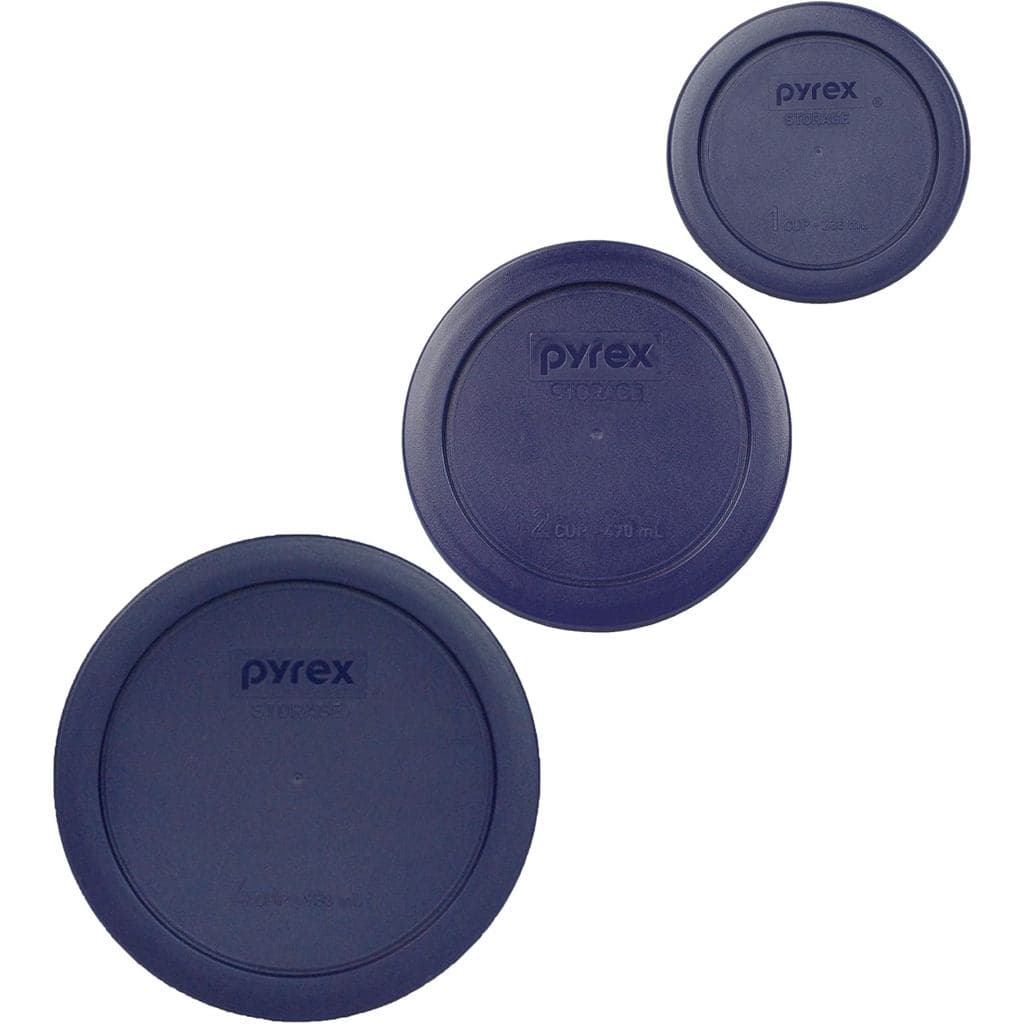 Tampas Azuis Pyrex 7200-PC para 2 xícaras, 7201-PC para 4 xícaras, 7202-PC para 1 xícara - Fabricado nos EUA Y2MV