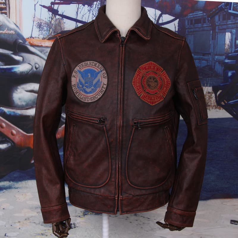 Ami khabib motocicleta jaqueta de couro genuíno Retro lavado angustiado primeira camada terno piloto masculino jaqueta a