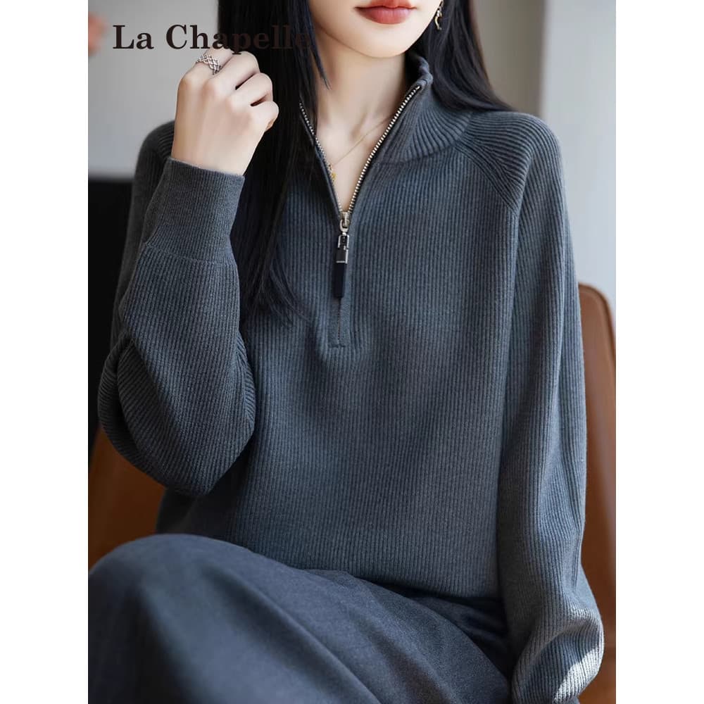 Laxia sino roupas de outono com zíper gola alta camisa de fundo de malha feminina primavera outono topo elegante Plus Si