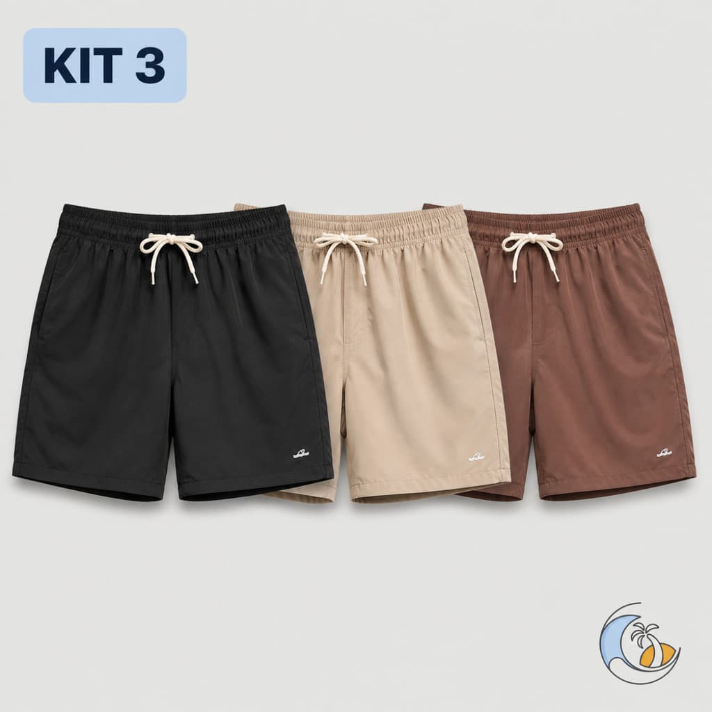 Kit 3 Short Masculino Mauricinho Tactel Elastano Bermuda com Bolsos Praia Corrida Academia Dia a Dia