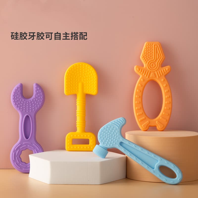 Chave de martelo alicate ferramenta mordedor fervível Silicone macio bebê mascar cola feliz Molar vara Anti-comer mão