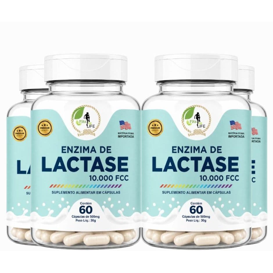 4x Enzima Lactase 60 Cáps 10000fcc Intolerância Lactose Fits Life - Porção Reduzida - Premium