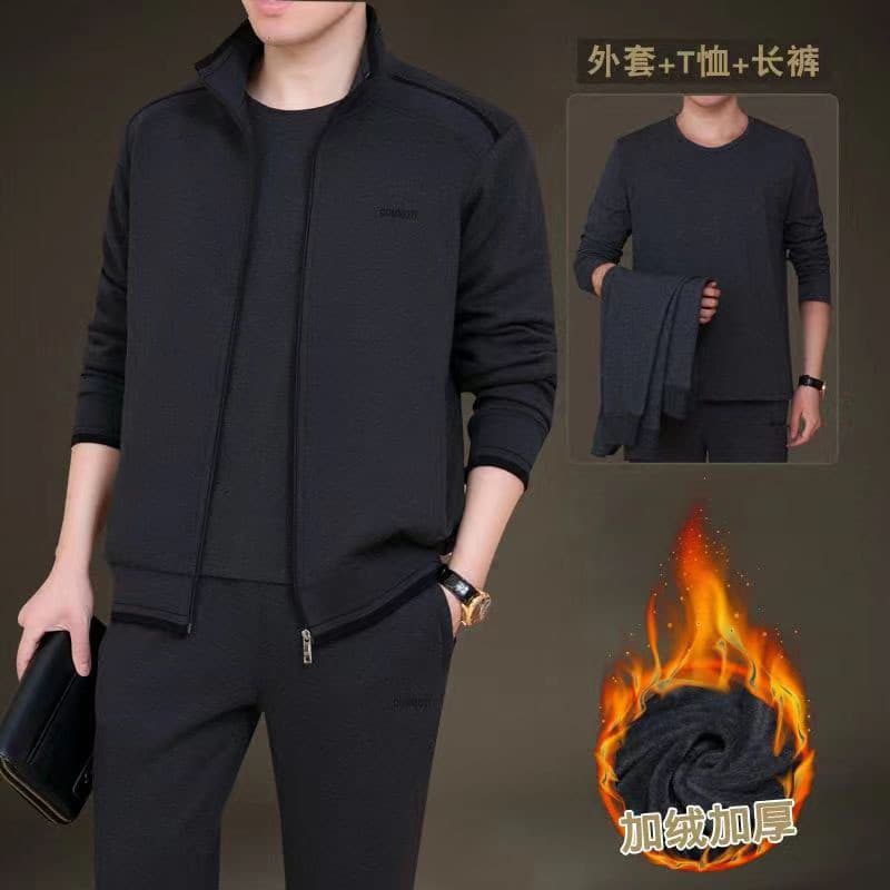 Forro de lã para idosos de meia-idade, roupa esportiva espessada masculina, outono inverno, roupa Casual de três peças