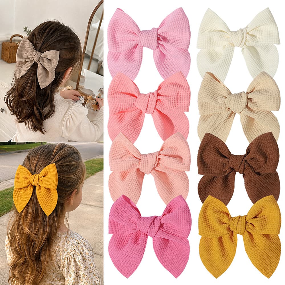 1 Lote De Grampos De Cabelo Com Laço De Tecido Feito À Mão Waffle Para Crianças , Acessórios De Princesa Suaves E Versát