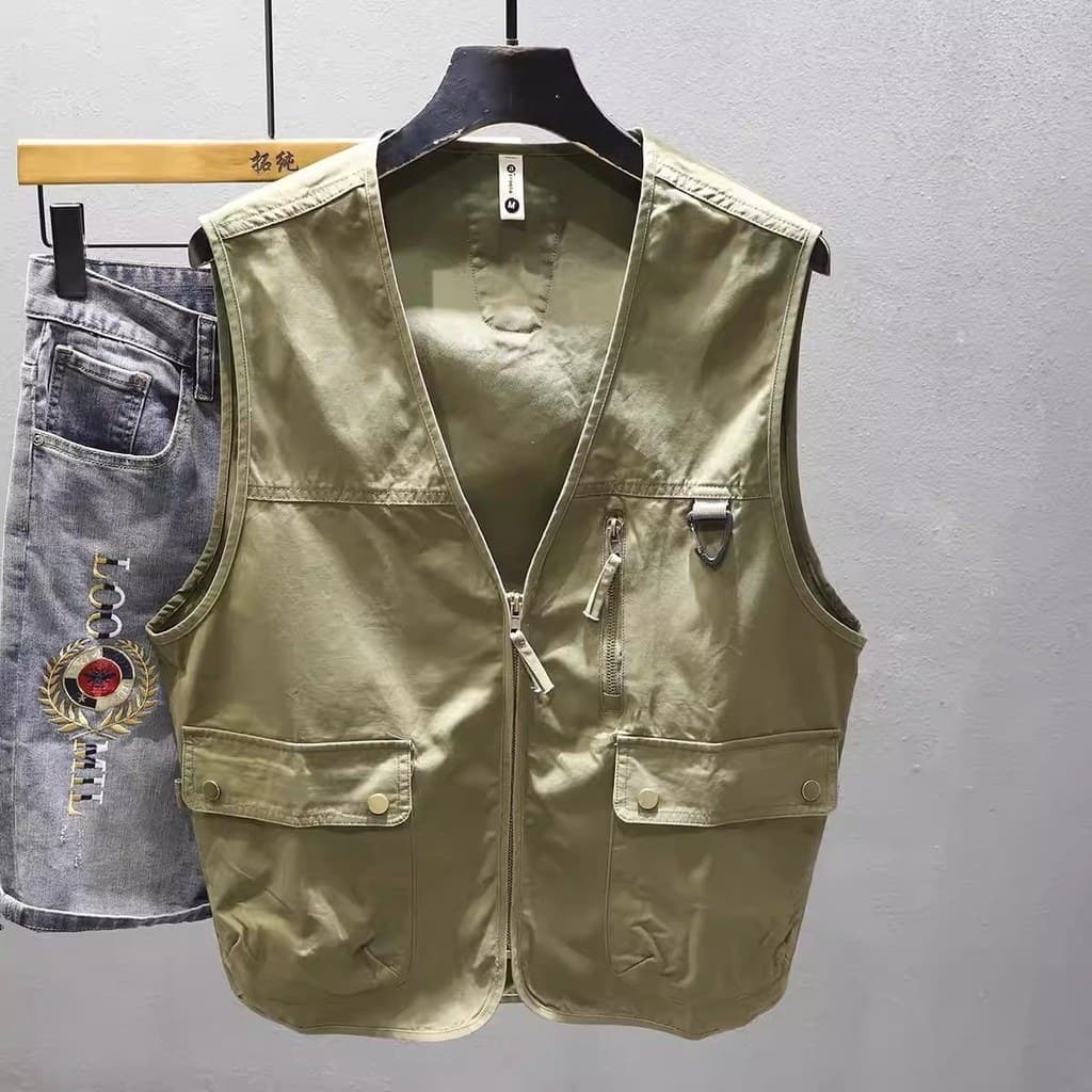Colete retrô americano com ferramentas, estilo funcional masculino, colete para uso externo, jaqueta sem mangas