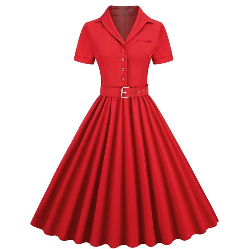 Vestido feminino transfronteiriço de manga curta 2026 novo estilo verão Retro cor sólida grande balanço Pettiskirt