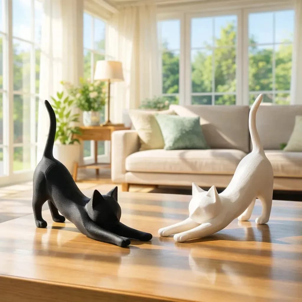 Gatos Decorativos Minimalistas Escultura Decoração Moderna 2 Gatos Brancos