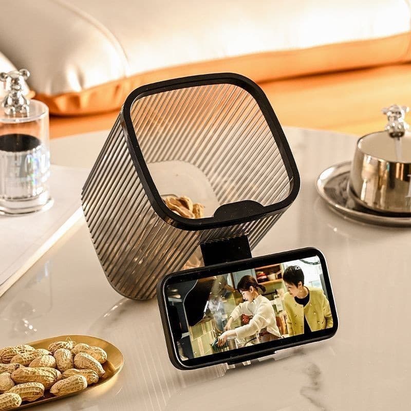 Lixeira de mesa transparente com suporte para celular, Mini lata de lixo mágica sem tampa, cesta de papel pequena260826S