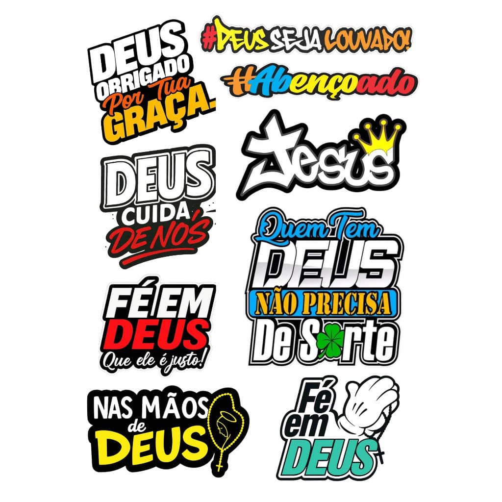 Kit 9 Adesivos Sticker Jesus Deus Fé Cristão Cartela A4 21X29cm Resiste A Água Carro Moto Caminhão Capacete Notebook