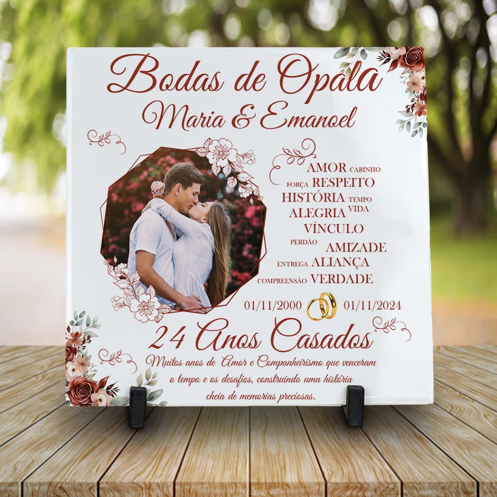 Azulejo Personalizado para Bodas de Opala-24 Anos Casados