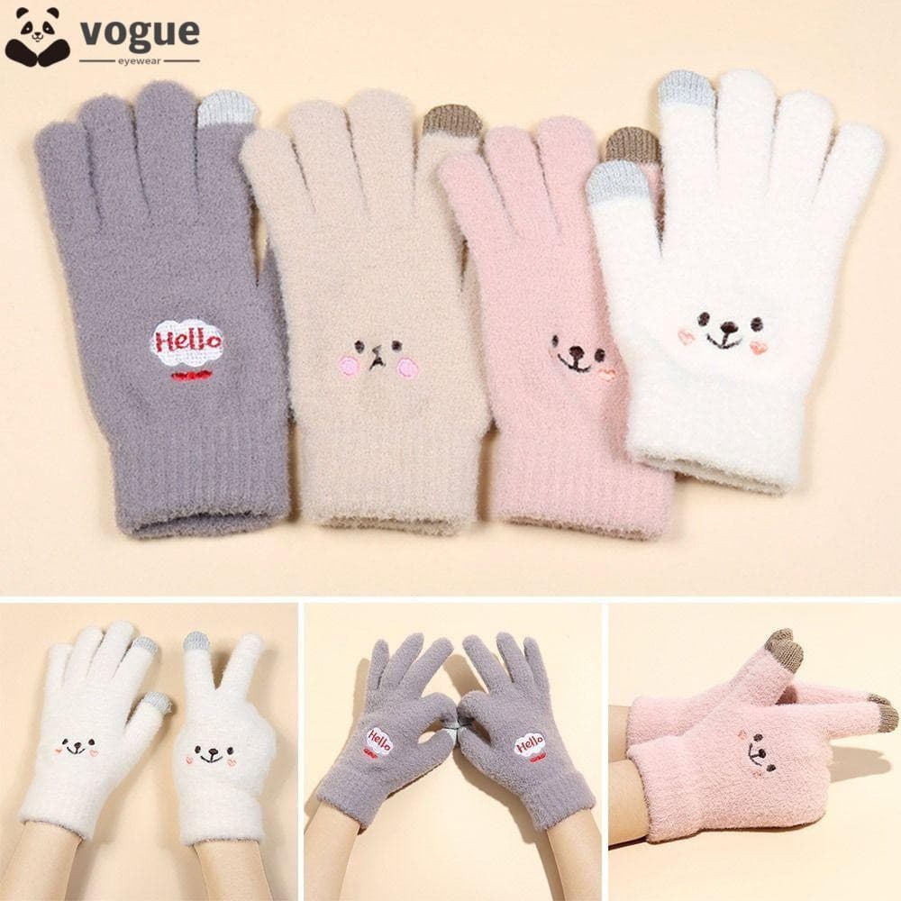 VOGUEEE Luvas De Malha Femininas Meninas Fofas Com Todos Os Dedos