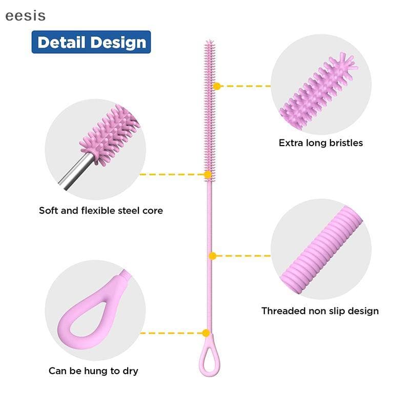 Escovas De Palha De Silicone eesis 9mm , Escova De Limpeza Extra Longa De 25cm Dobrável Reutilizável Para Lavagem Smooth