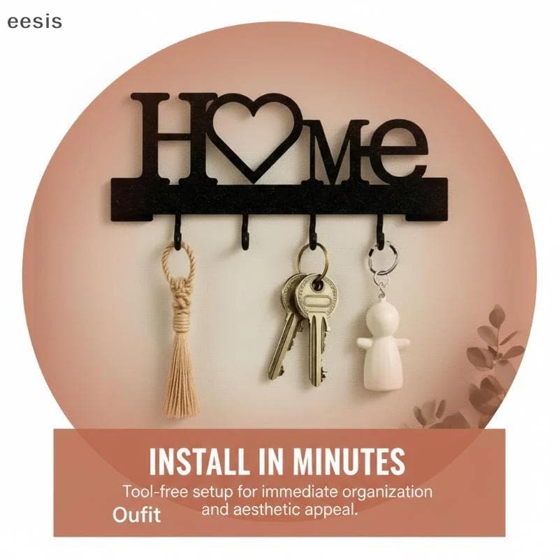 eesis Porta-Chaves Em Formato De " Home Love " Com Ganchos-Montagem Na Parede Sem Perfuração , Organizador De Metal Para