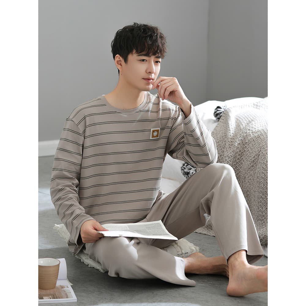 Pijamas masculinos primavera outono estilo puro algodão de manga comprida outono 2026 novo estilo Plus Size masculino ou