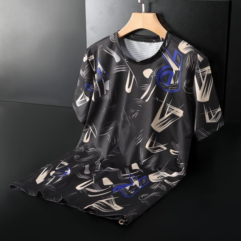 Novo estilo Street Wear malha camiseta versão solta mais gordura plus Size de secagem rápida meia manga gelo seda curta-