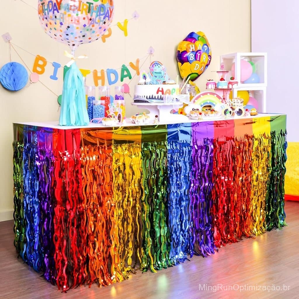 Nova Saia de Mesa de Tule com Borda Curvada em Cores do Arco-Íris para Decoração de Mesa em Aniversários, Casamentos e F