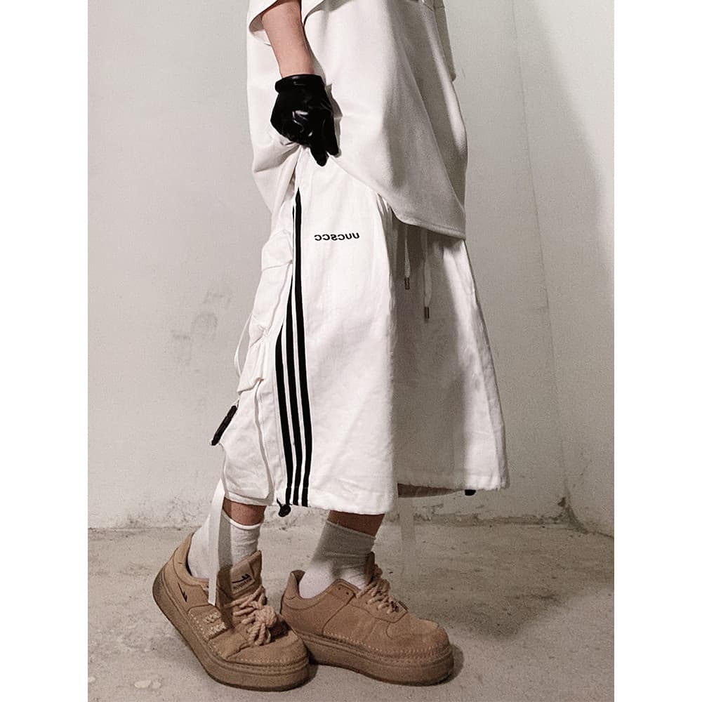 UUCSCC Verão Hip-Hop Street Wear Macacão Japonês Funcional Calças Cortadas Soltas Esportes Perna Larga Cinco