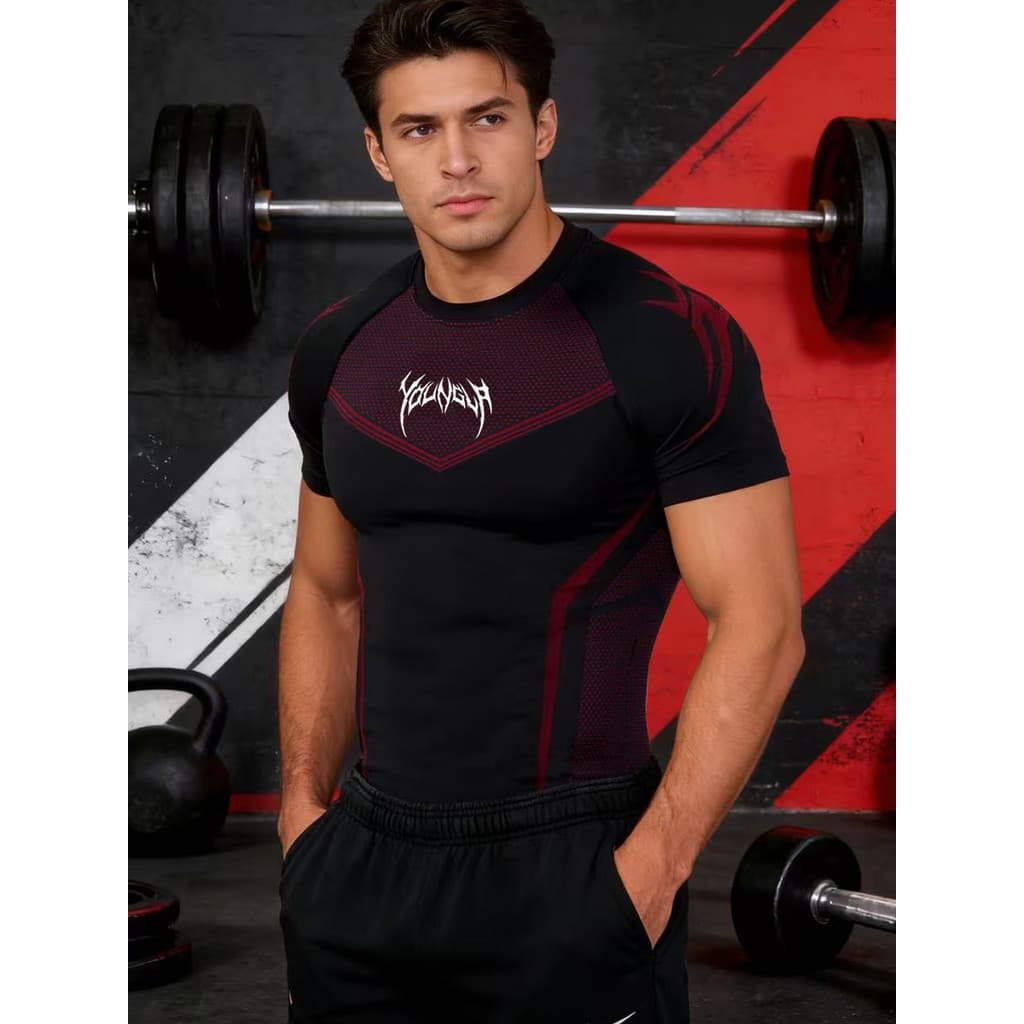 Camiseta esportiva masculina de manga curta, roupas de Fitness, alta elasticidade, secagem rápida, respirável, roupas de