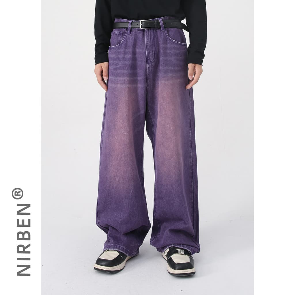 [Venda quente] nirben Denim| Calças de perna larga série de cores retrô retas soltas retas lavadas Jeans brancos homens