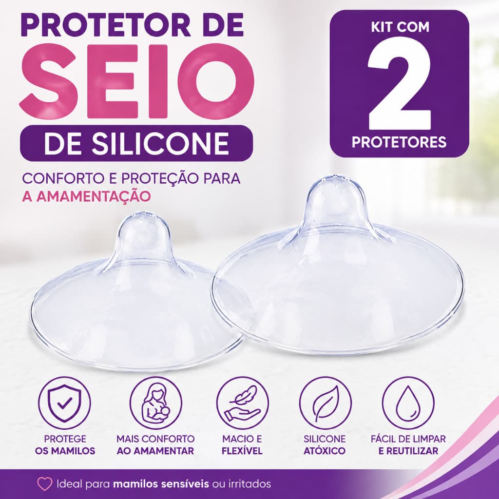Kit 2 Protetores Para Seio Silicone Amamentação Macio Anatômico Transparente Conforto Protetor