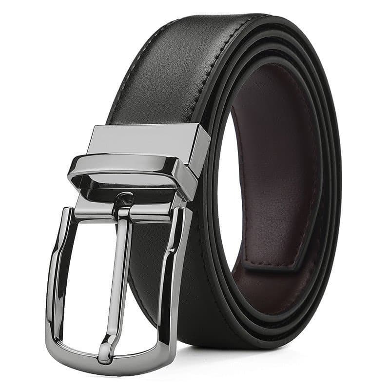 Cinto Masculino de Couro Genuíno 1G0O, Cinto de Negócios com Fivela Rotativa, Cinto de Couro de Duas Camadas, Cinto Pret