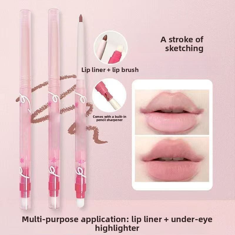 Vem com pincel labial Delineador labial Textura macia fosca sedosa Fácil de empurrar Contorno aberto Contorno labial Tri