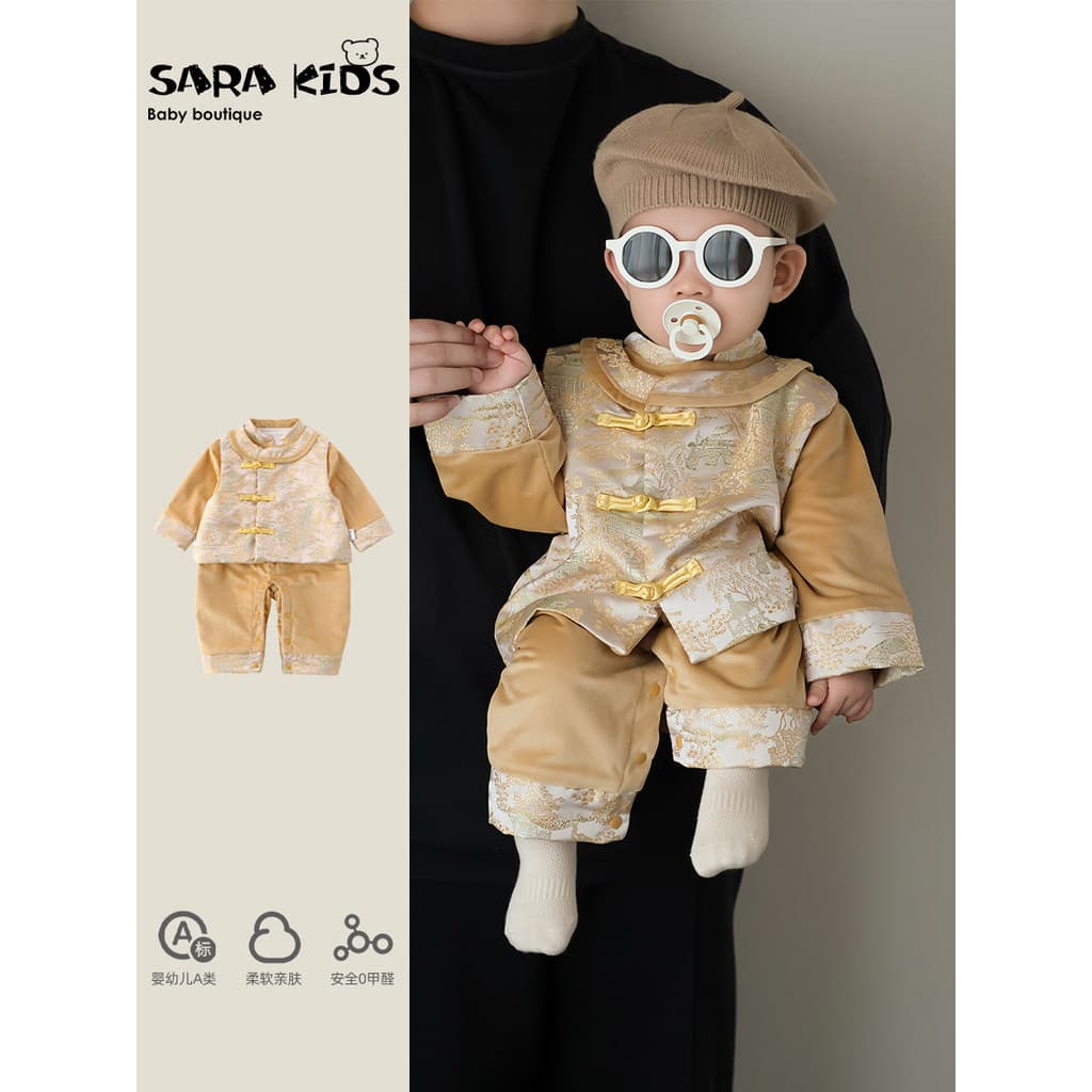 Menino bebê estilo nacional pegar semana vestido roupas de bebê primavera outono infantil véspera de ano novo Tang terno
