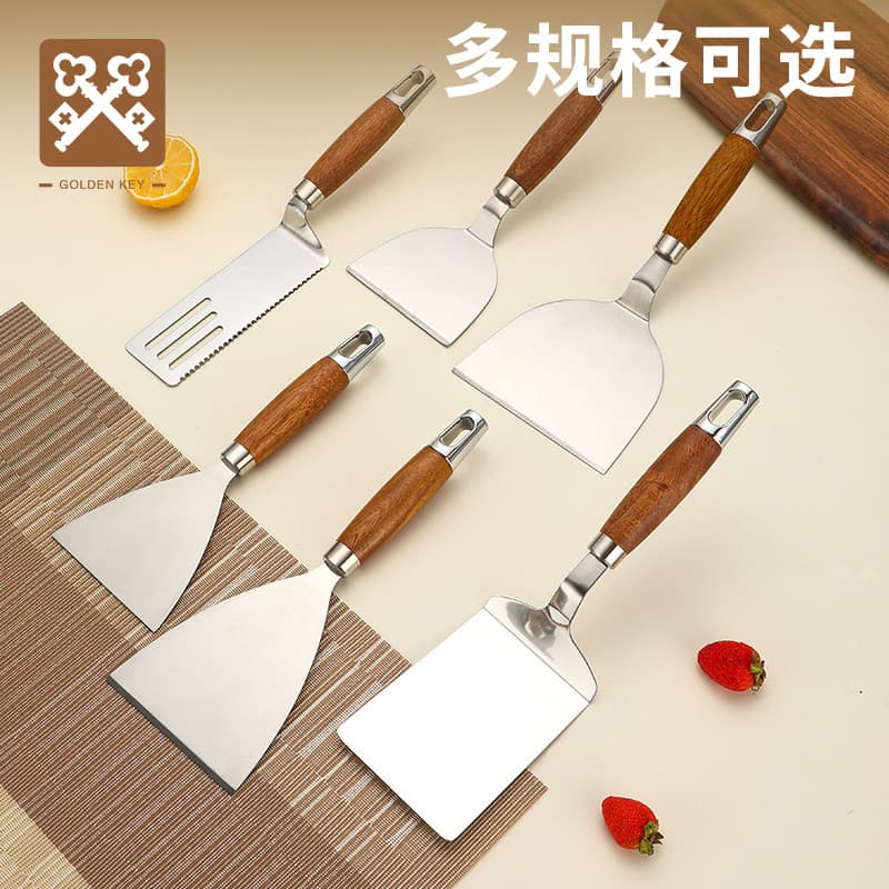 Espátula de fritura de aço inoxidável com chave dourada Espátula Tiramisu Espátula plana Teppanyaki Espátula de cozinha