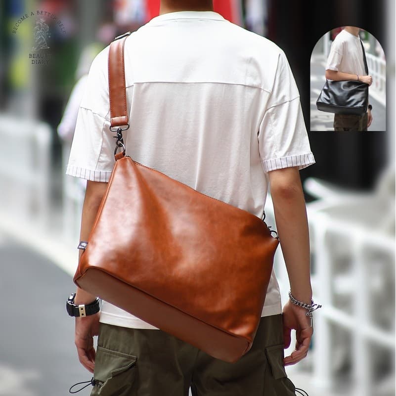 Bolsa De Ombro Masculina De Couro PU , Mensageiro Casual De Grande Capacidade Com Alça Ajustável Crossbody Leve Para Des