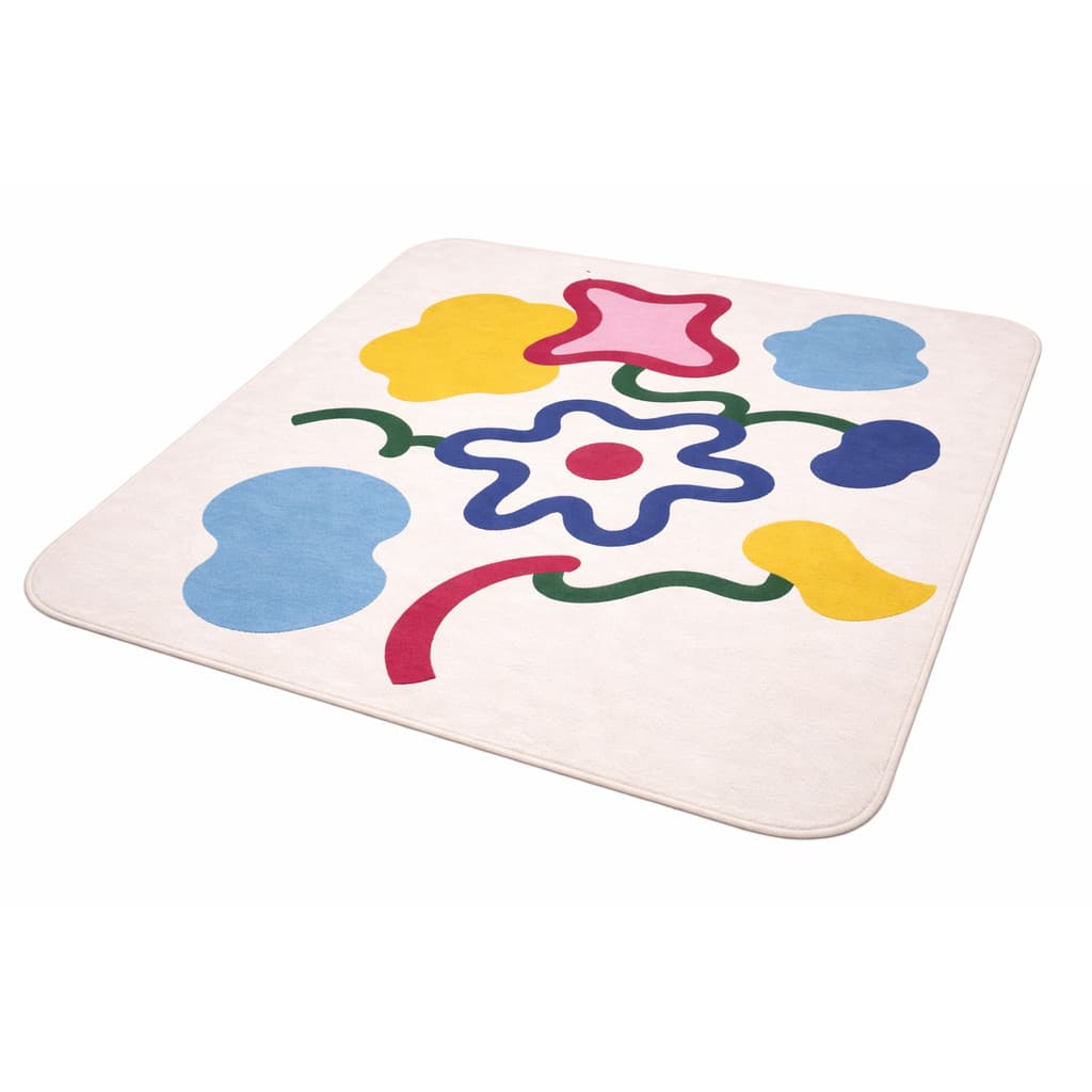 Tapete Infantil na cor Branco Decorativo com Desenho de Flores Divertidas