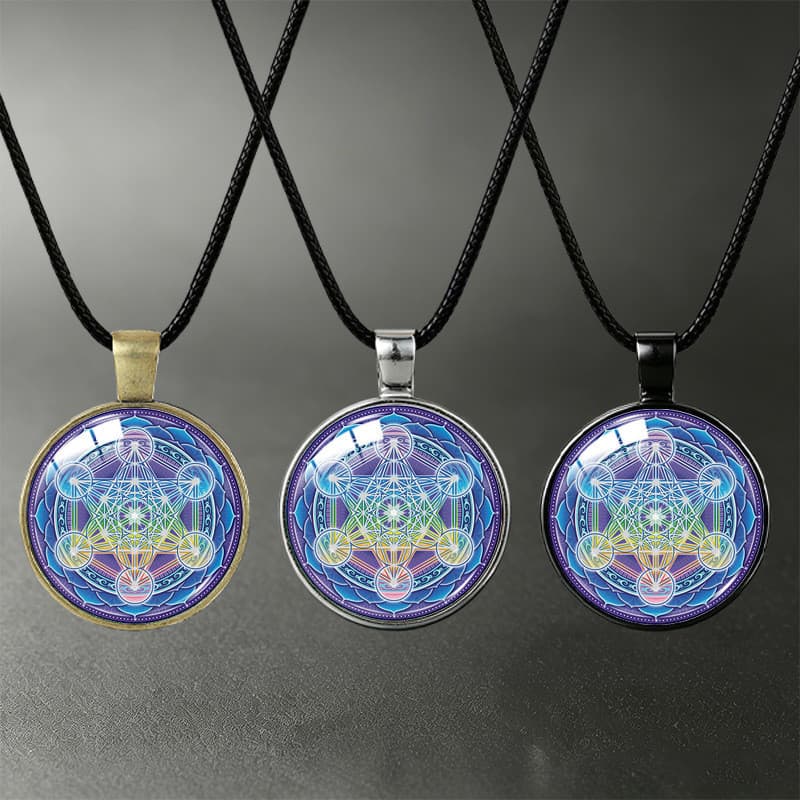 Metalon Mandala colar geométrico sagrado Tricolor liga tempo Gem corda de couro preto masculino feminino clavícula corre