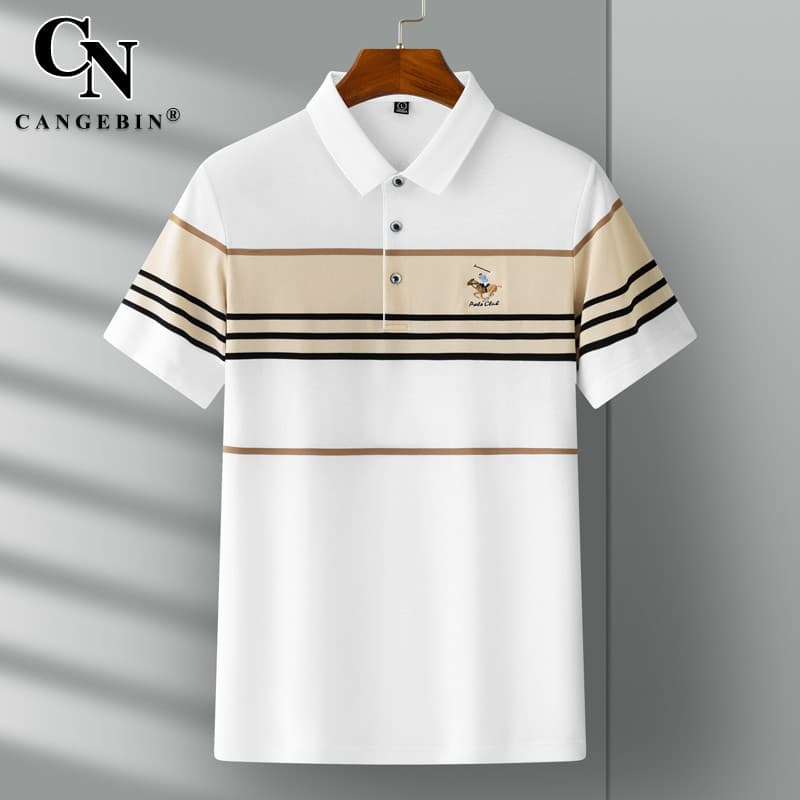 Camiseta polo de manga curta masculina verão 2025 novo estilo gelo mercerizado algodão puro gola High-End marca gola mei