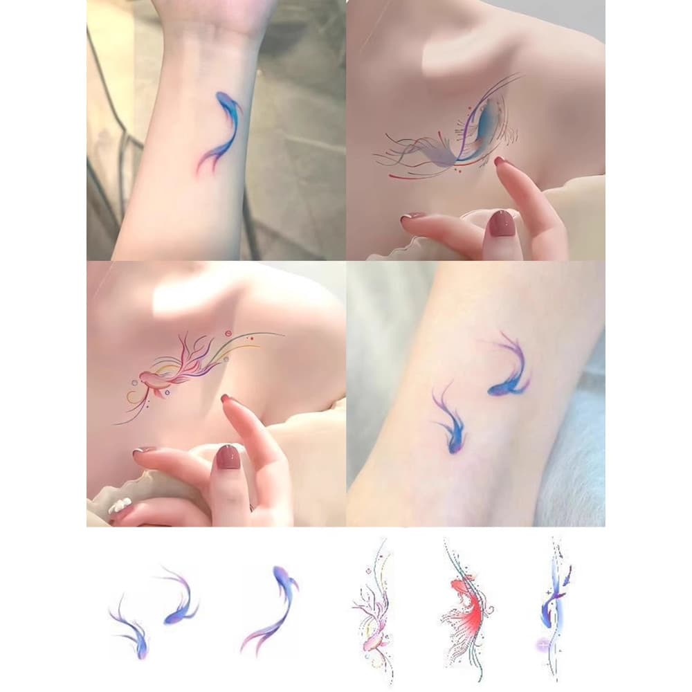 Cor Koi pulso tatuagem adesivo clavícula fada tatuagem adesivo feminino à prova dwaterproof água de longa duração High-E