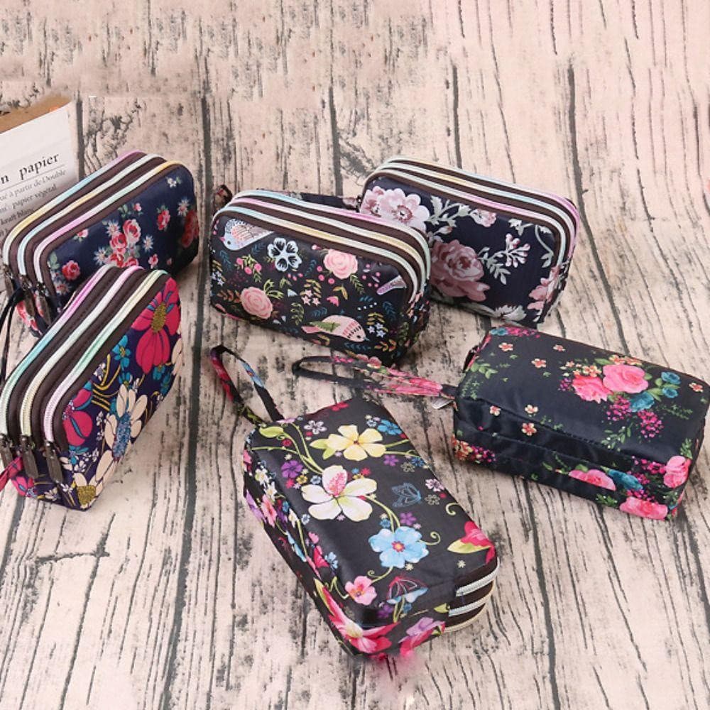 Carteira com padrão floral, lona estampada à prova d'água, bolsa clutch plissada, capa de celular de tecido, porta-moeda
