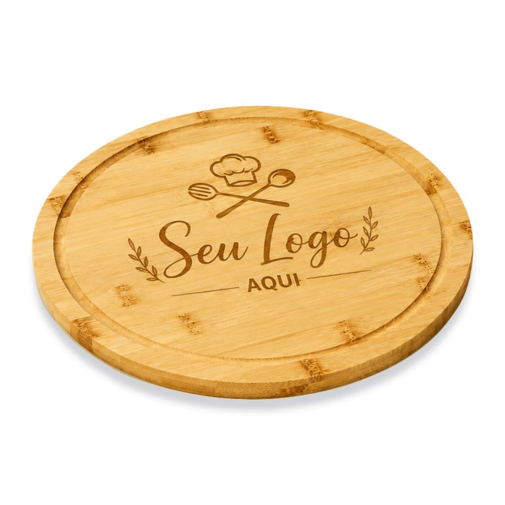 Tábua Bambu Redonda Pizzas Frios Personalizado Média Multiuso Canaleta Utensílio Cozinha Servir Queijos Petisco Presente