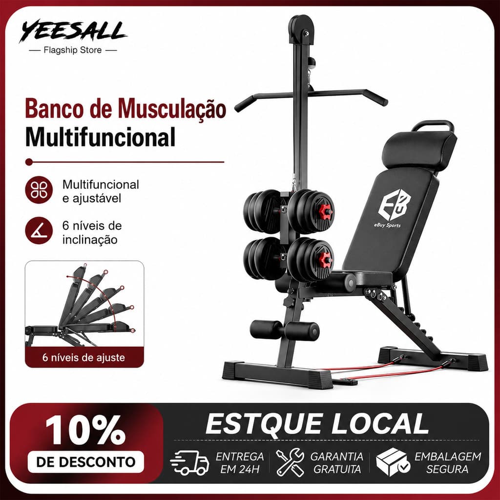 Yeesall Treine tudo em casa com tração alta Banco multifuncional 12 em 1 Suporta até 300kg